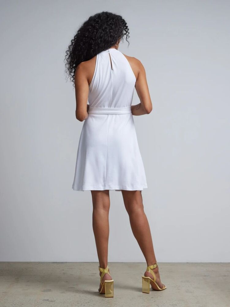 White Belted Halter Neck Flare Dress SKU: WBHNFD-DL