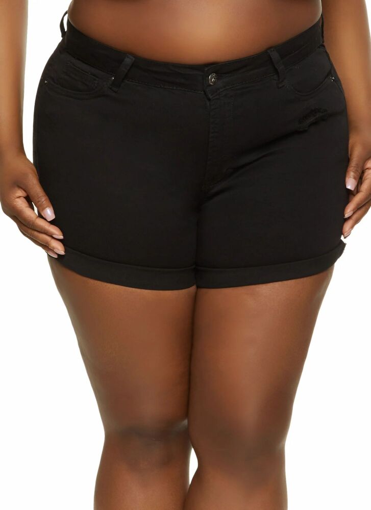 #678322 Black Distressed High Waist Denim Shorts Size: 3XL