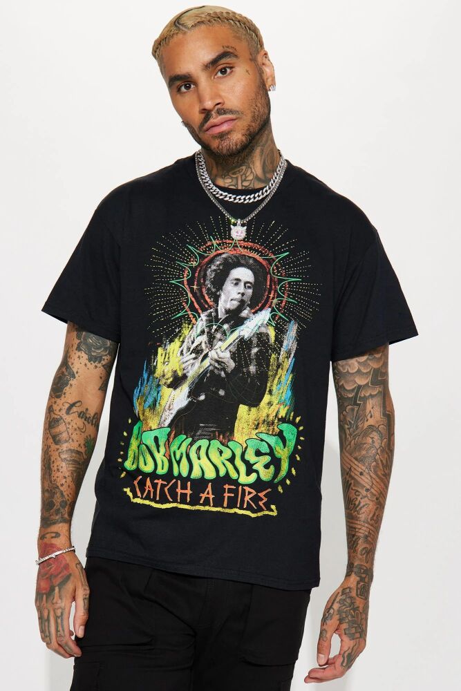 Bob Marley Catch A Fire Black Short Sleeve T-Shirt Size: L