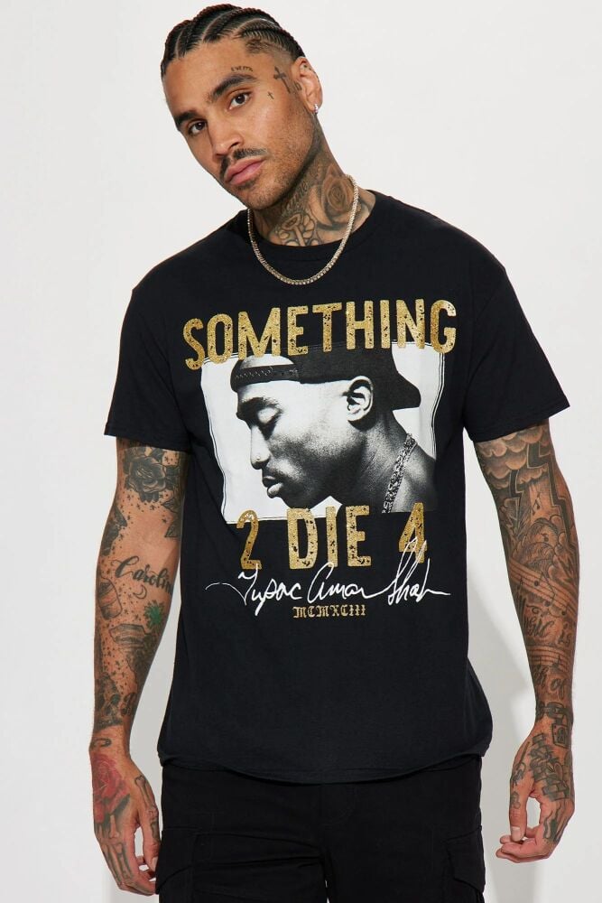 Tupac Something 2 Die 4 Short Sleeve Black T-Shirt Size: 2XL SKU: 8075859