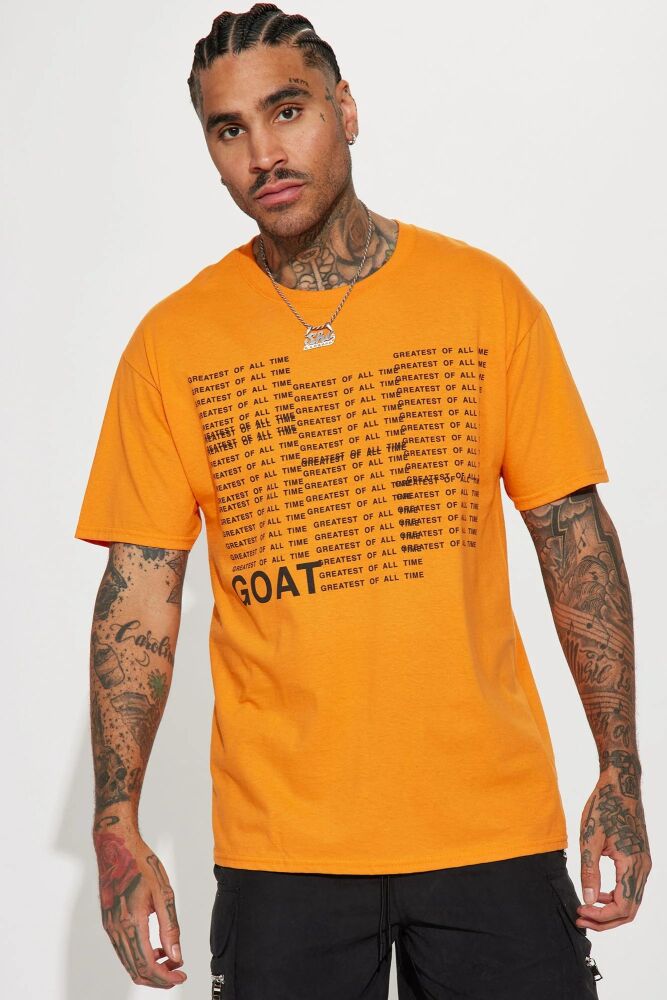 Orange Goat Repeat Print Short Sleeve T-Shirt Size: 1XL
