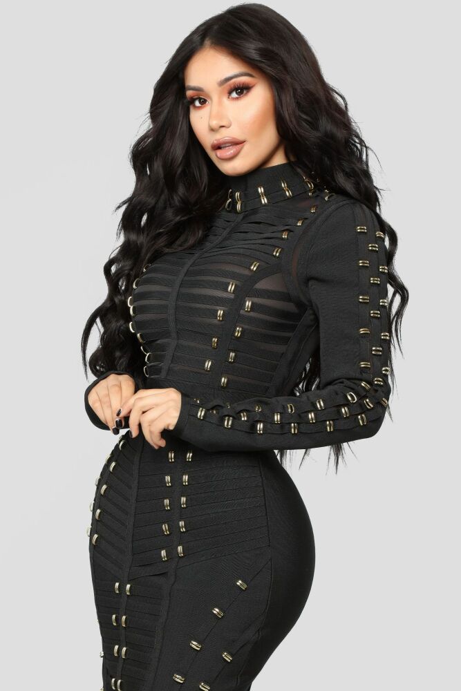 Bandage Black Strapped Up Long Sleeve Top Size: S