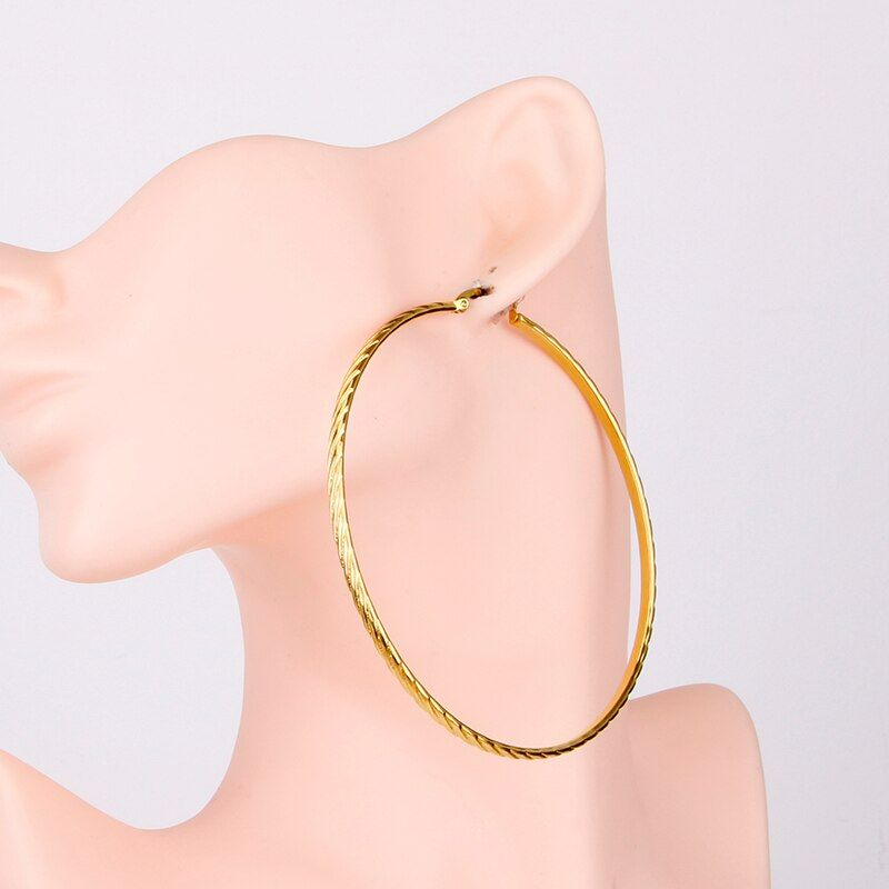 Gold Color Stainless Steel Hoop Earrings #SS-HE-80MM