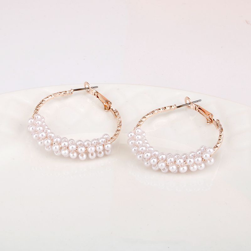 Rose Gold Color Hoop Fashion Pearl Earrings