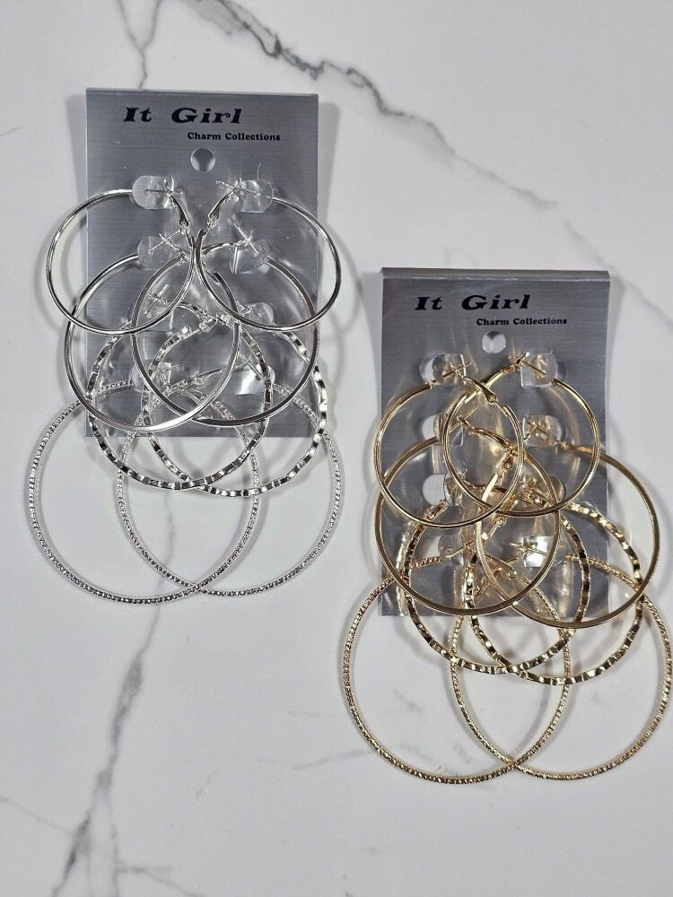 4-Pair Multi Style Hoop Fashion Earrings