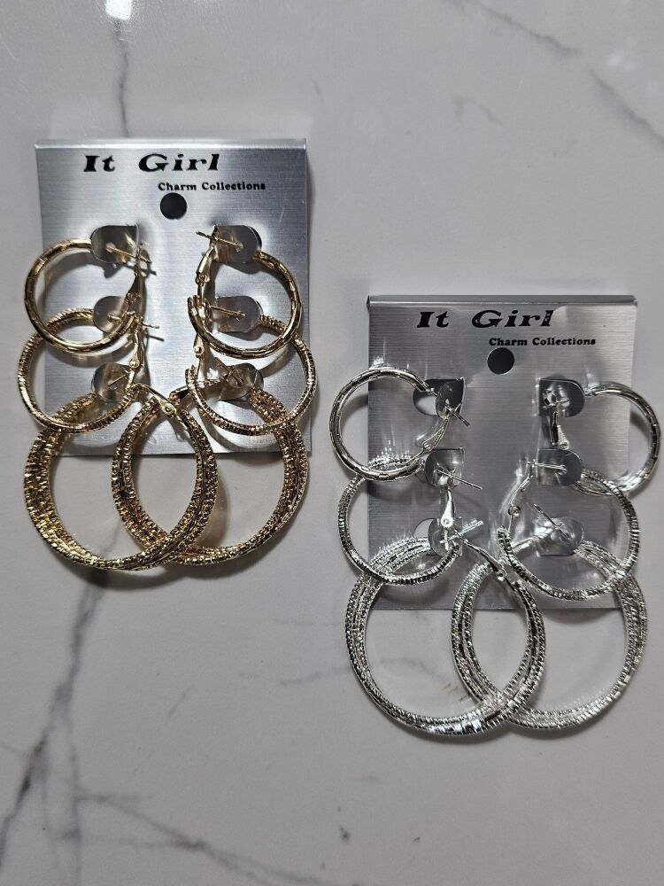 3-Pair Fashion Hoop Earrings