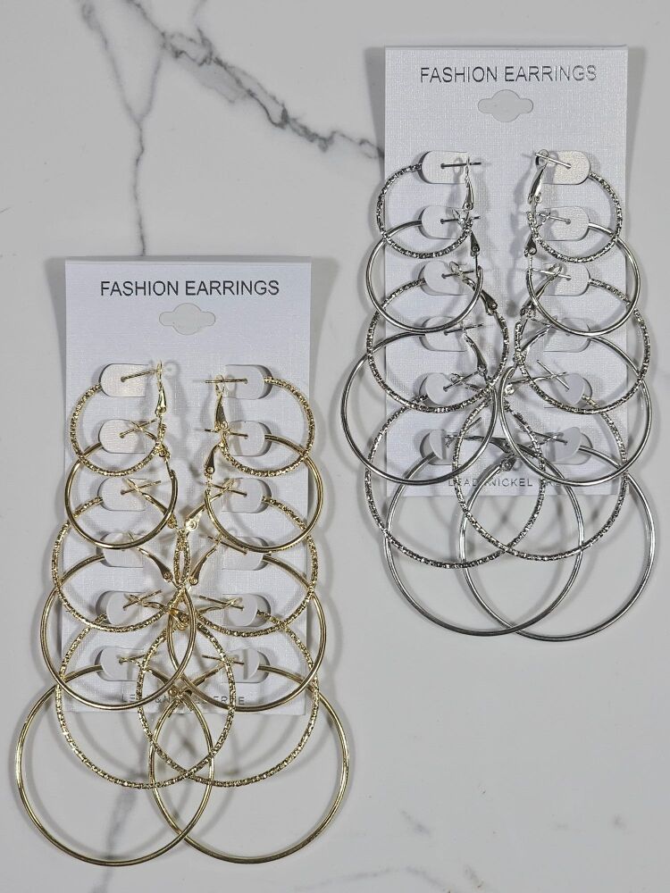 5-Pair Multi Size Fashion Hoop Earrings