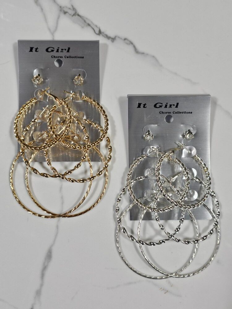 3-Pair Multi Style Hoop Fashion Earrings