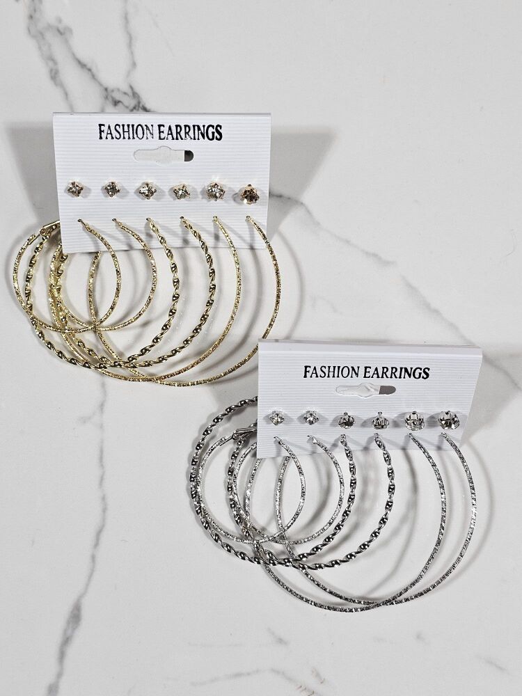 6-Pair Multi Style Hoop Fashion Earrings