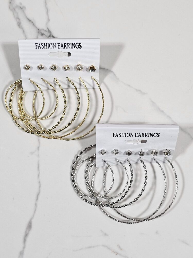 6-Pair Multi Style Hoop Fashion Earrings
