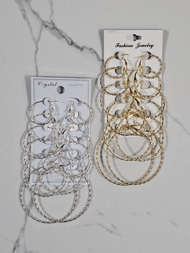 Fashion 6-Pair Multi Size Hoop Earrings