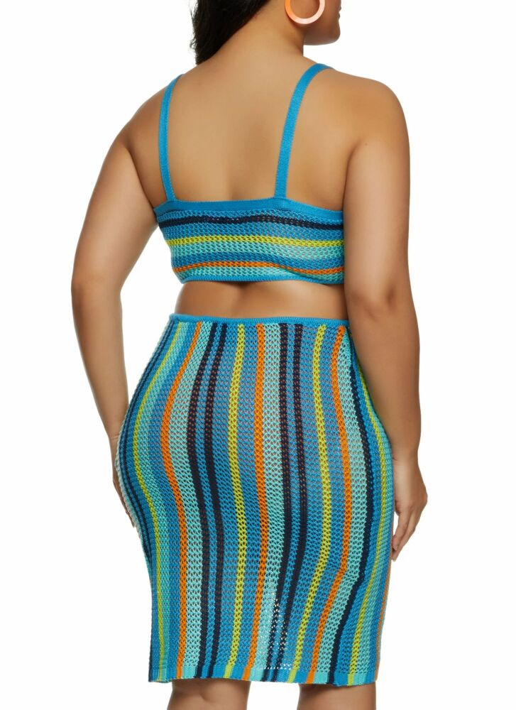 Size: 1XL Blue Striped Crochet Cut Out Dress SKU: D06785