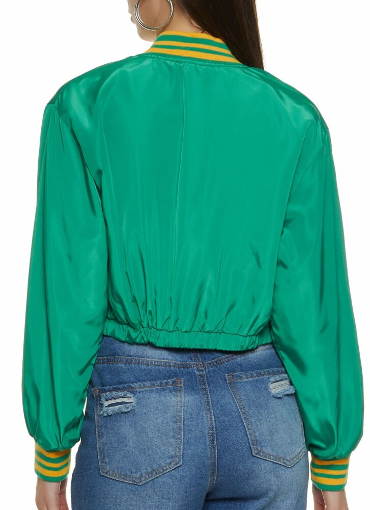 Green NY Chenille Patch Varsity Long Sleeve Jacket Size: L