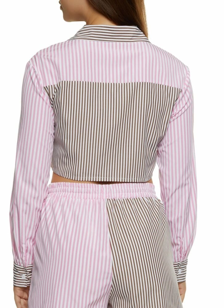 Multi Brown/Pink Color Block Striped Button Front Shirt Size: M