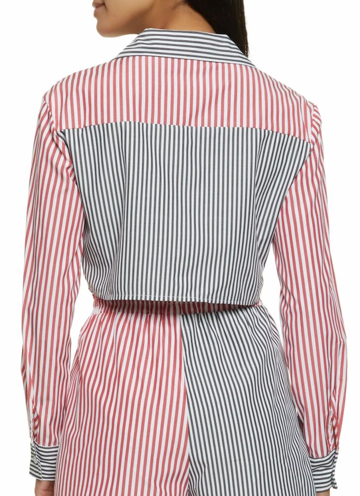 Black Multi Color Block Striped Button Front Shirt Size: L