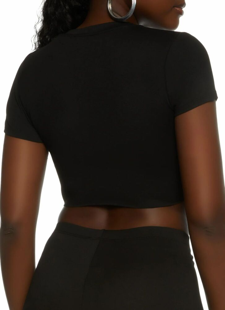 Black Solid Knot Front Crop Top Size: L