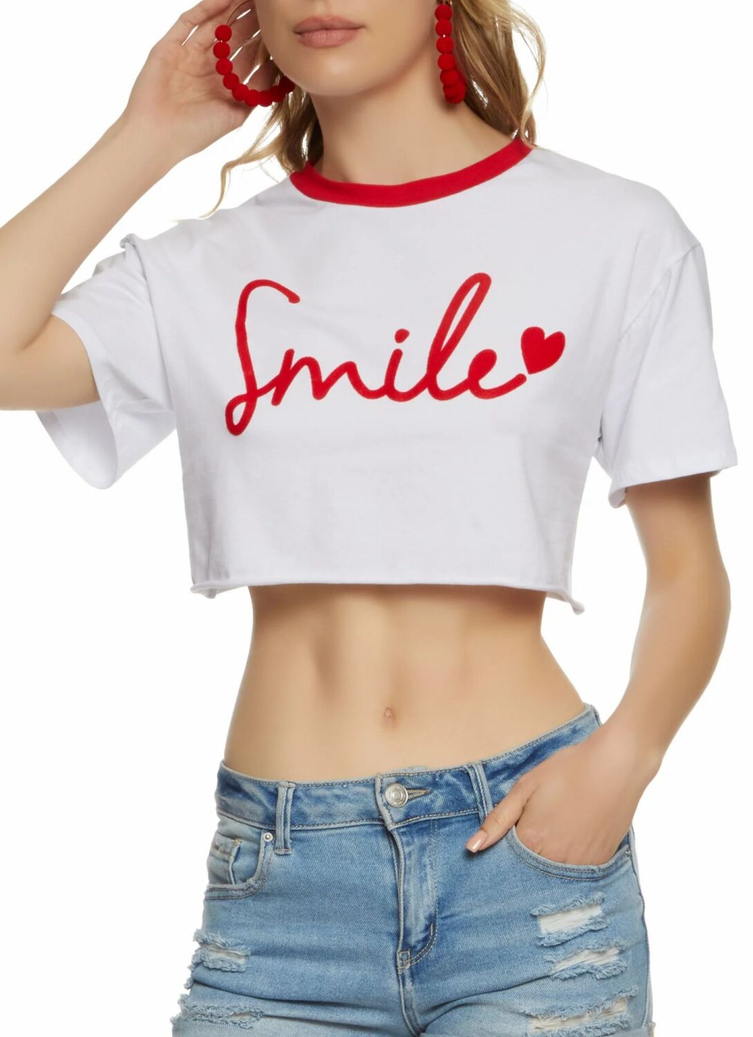 White Smile Contrast Trim Crop Top