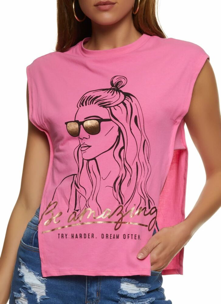 Pink Foil Be Amazing Cut Out Graphic Tee Size: M