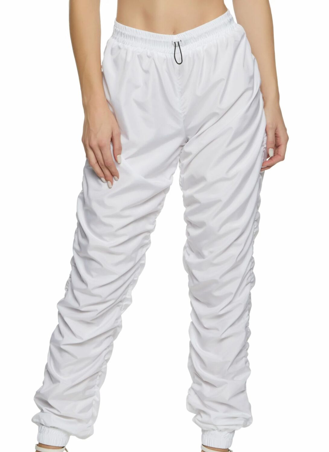 White High Waisted Nylon Stacked Joggers