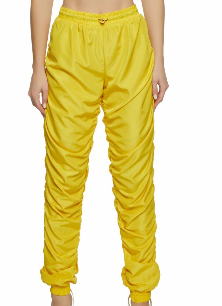 Yellow High Waisted Nylon Stacked Joggers