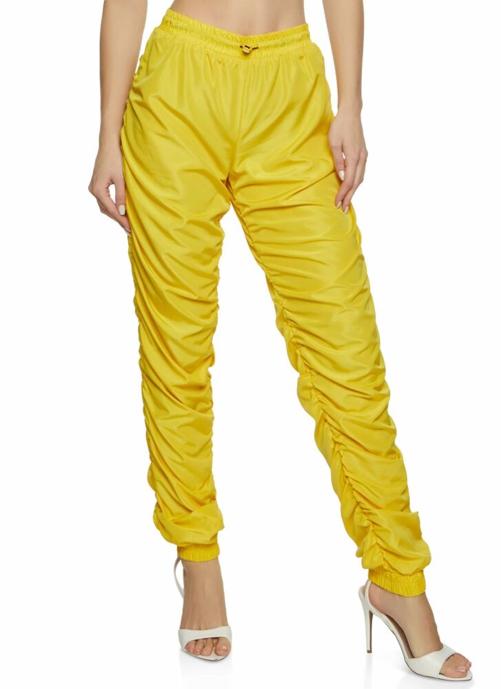 Yellow High Waisted Nylon Stacked Joggers