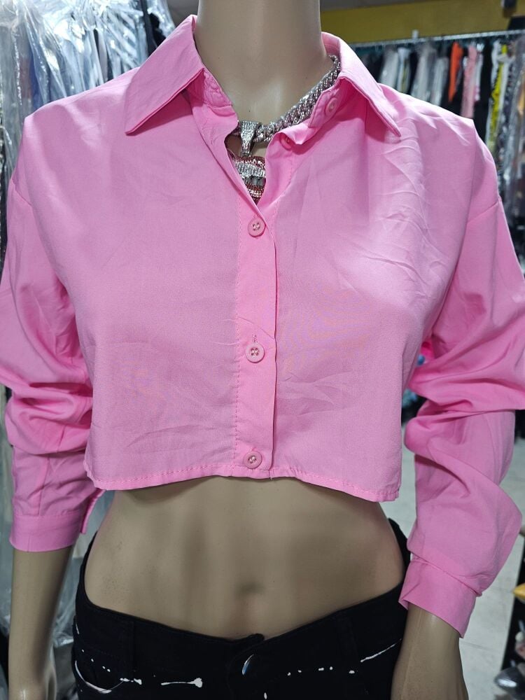 Pink Long Sleeve Lace-Up Blouse Size: S