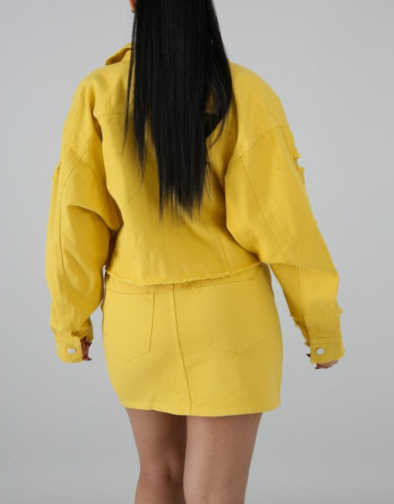Yellow Denim Oversize Crop Jacket Size: M
