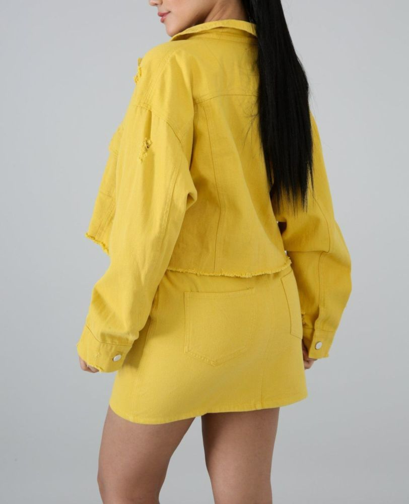 Yellow Denim Non-Stretch Fabric Skirt Size: M