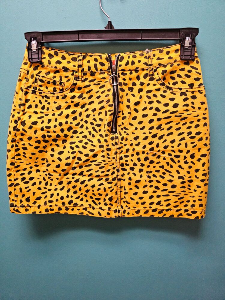 Yellow Leopard Denim Skirt Size: SM