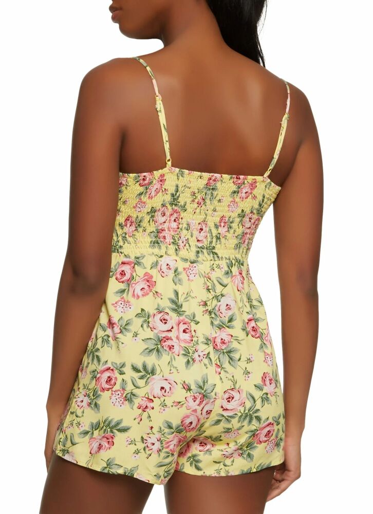 Yellow Floral Print Tie Front Romper