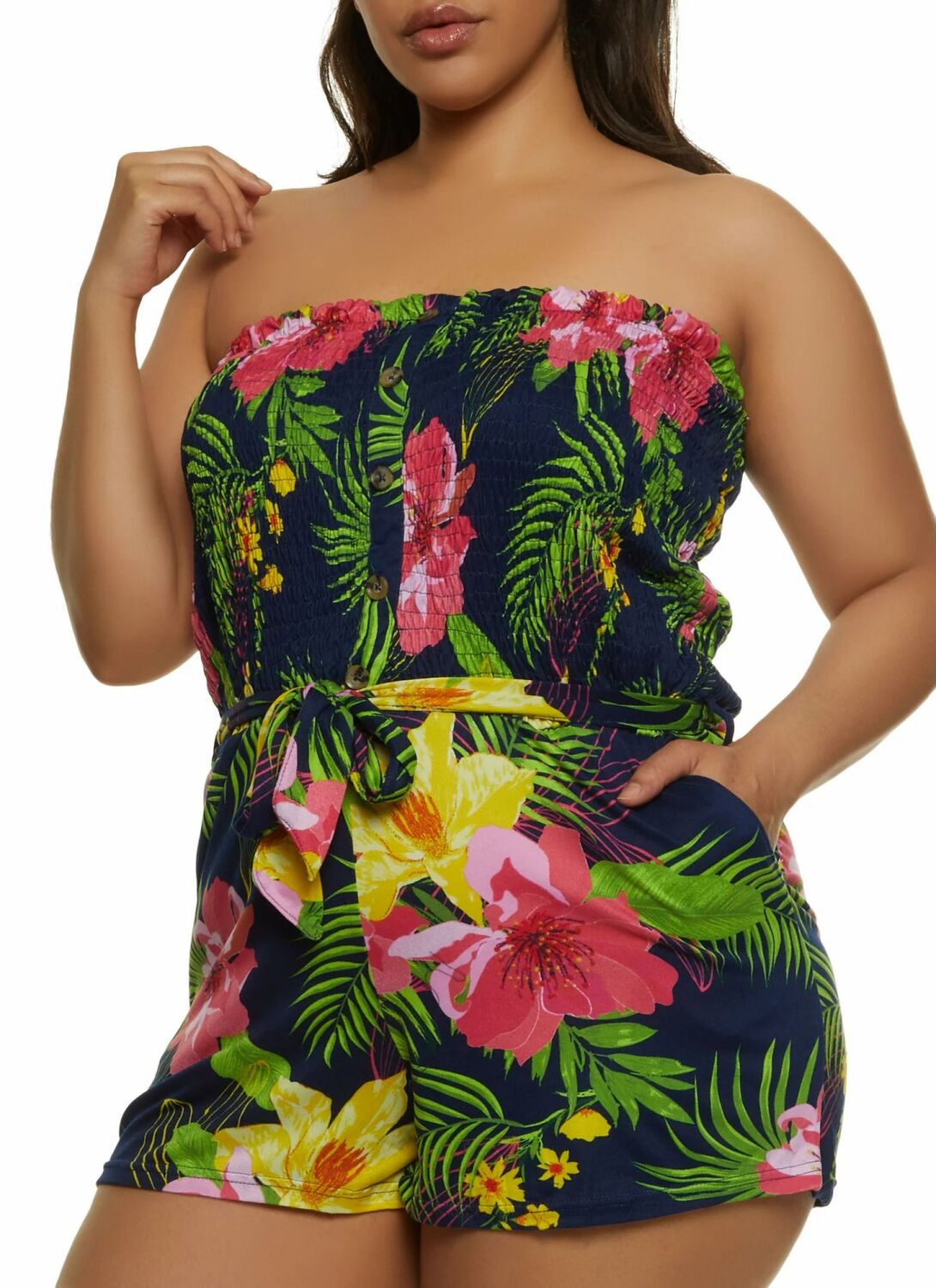 Size: 3XL Navy Tropical Print Tube Top Romper SKU: NTPTT-R