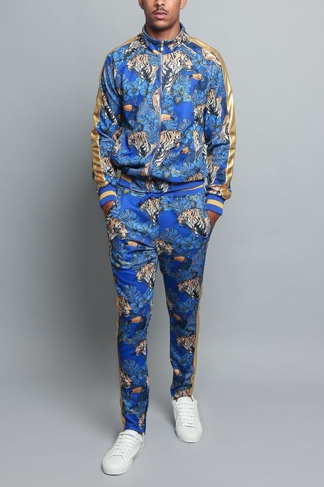 Royal Floral Tiger Print Gold Trim Jogger Size: M