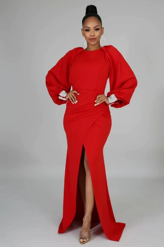 SKU: A066 Red Long Sleeve I'm Too Fine Dress Size: S