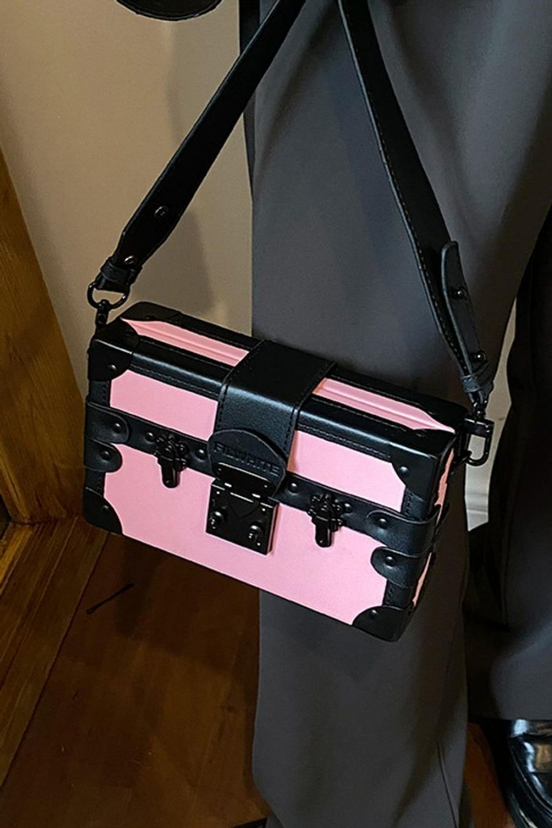 Pink Box Shape Crossbody Bag
