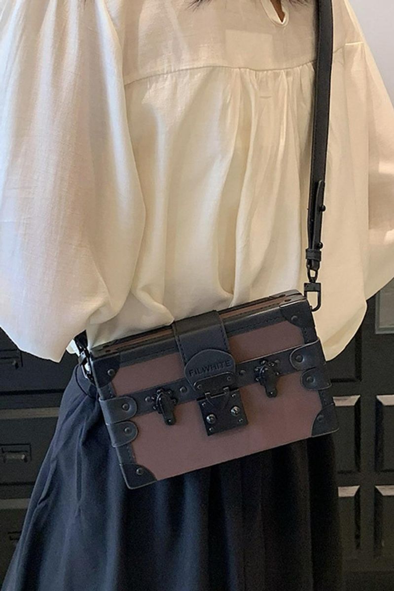 Brown Box Shape Crossbody Bag