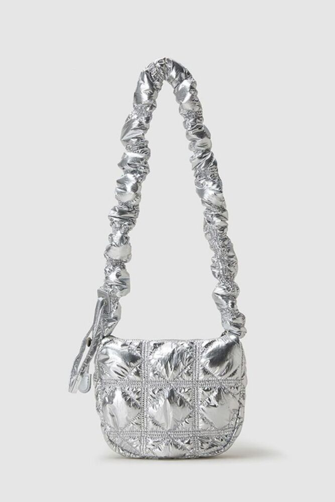 Silver Zip-up Shoulder Bag