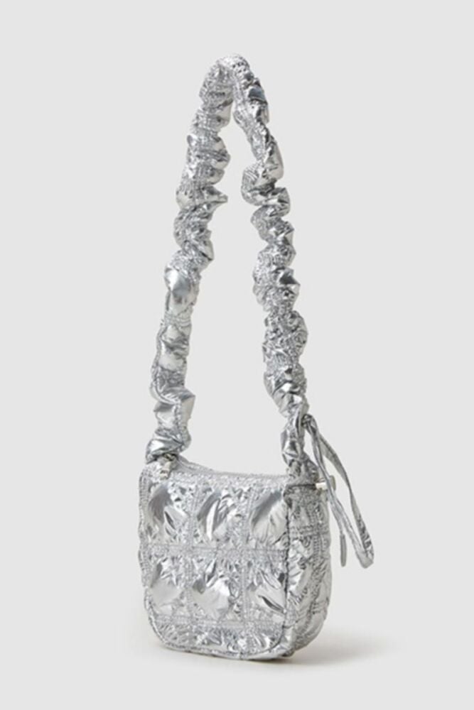 Silver Zip-up Shoulder Bag