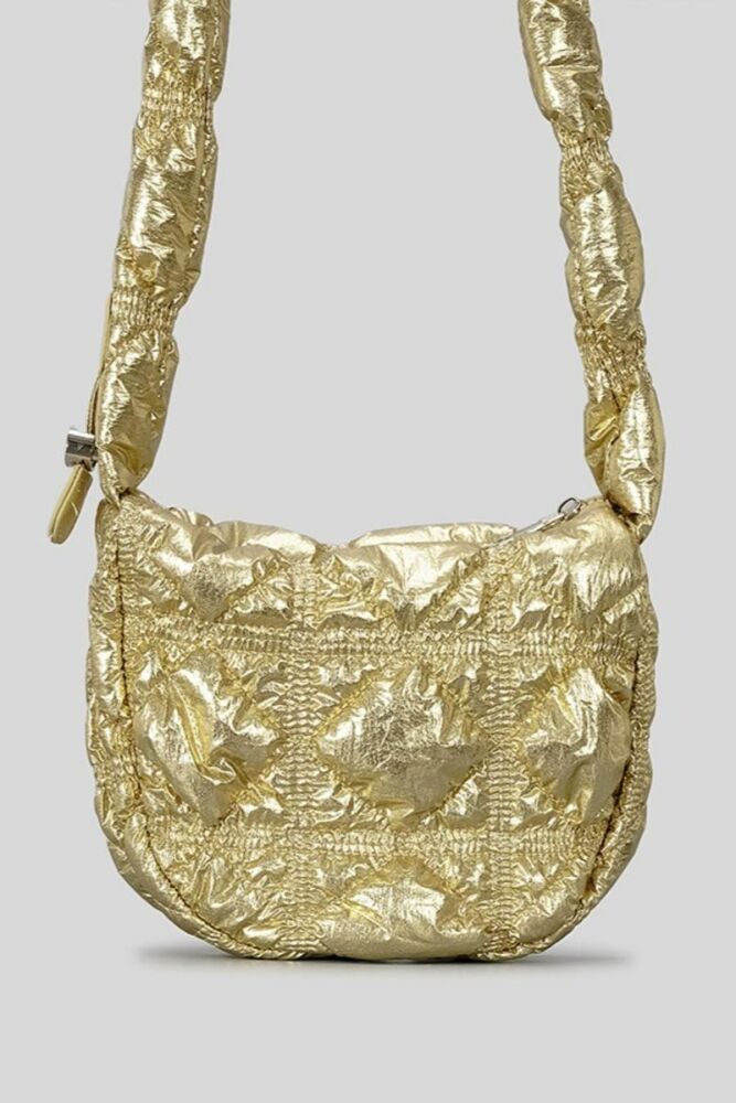 Gold Zip-up Shoulder Bag