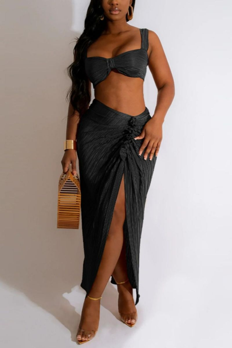 Black Sexy Non-Stretch Skirt Set SKU: 2P0688