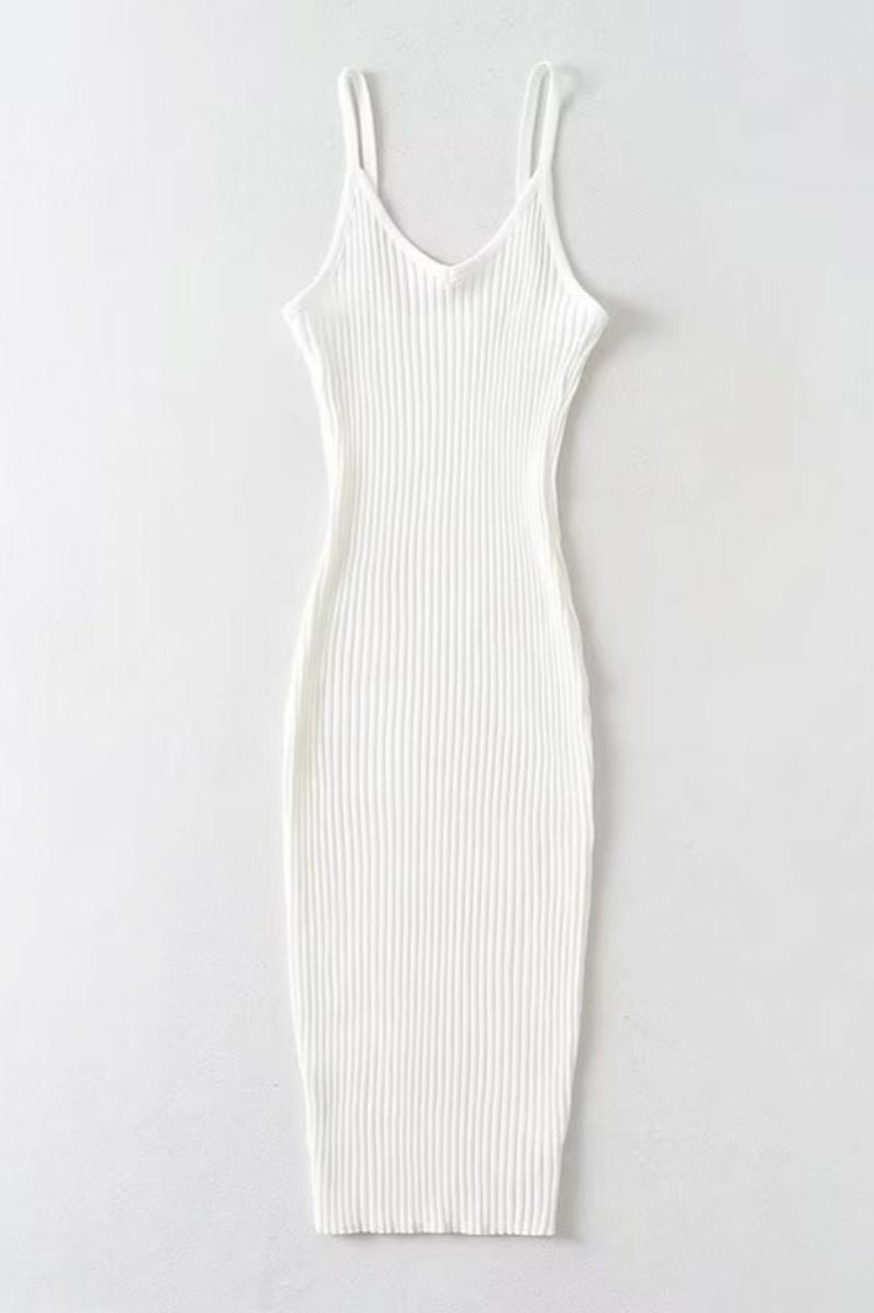 Size: L White Stretch Knit Slim Fit Midi Dress SKU: C04522