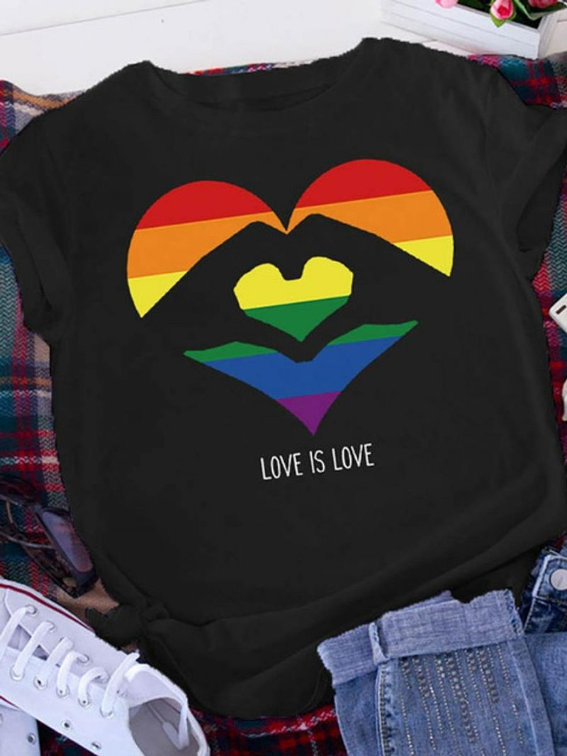 Black Rainbow Heart Print Short Sleeve T-Shirt SKU: T05601