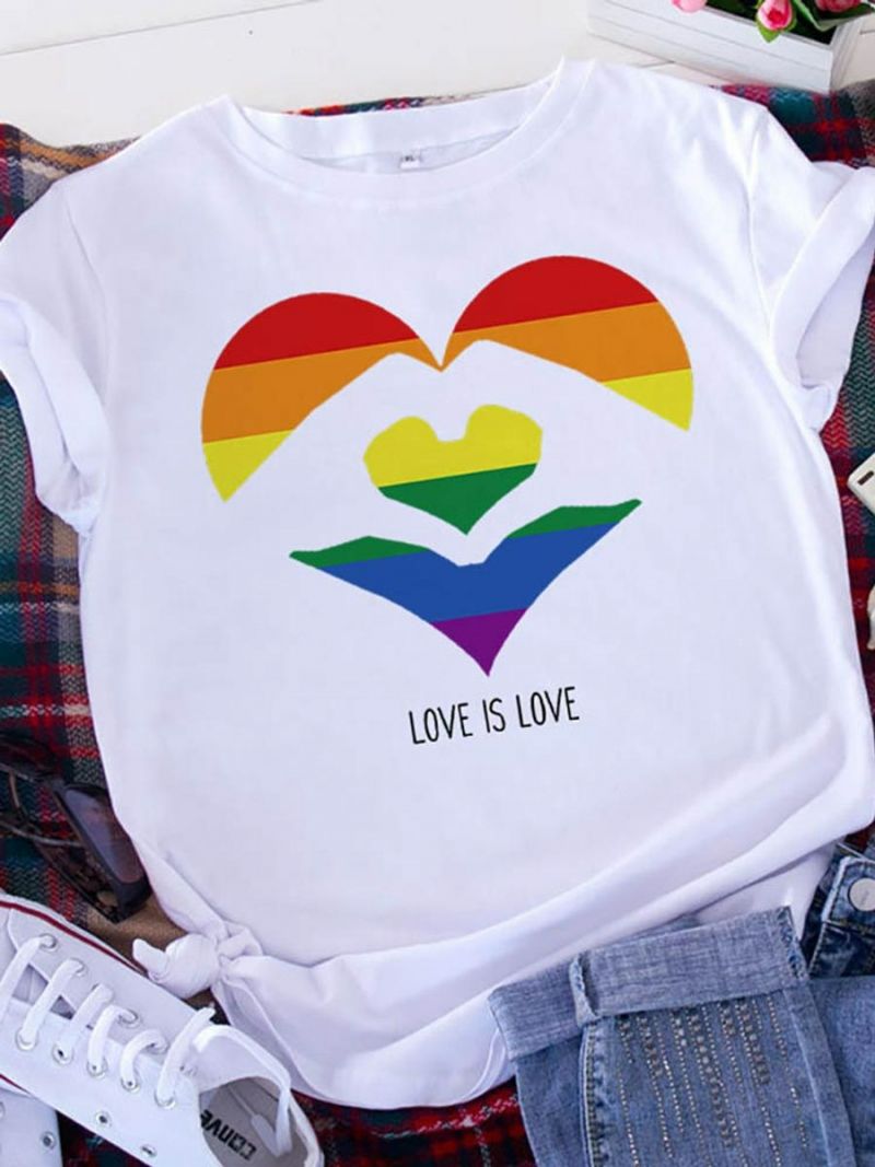 White Rainbow Heart Print Short Sleeve T-Shirt SKU: T08601