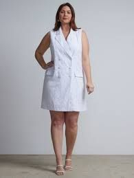 White Sleeveless V-Neck Blazer Dress SKU: G08954