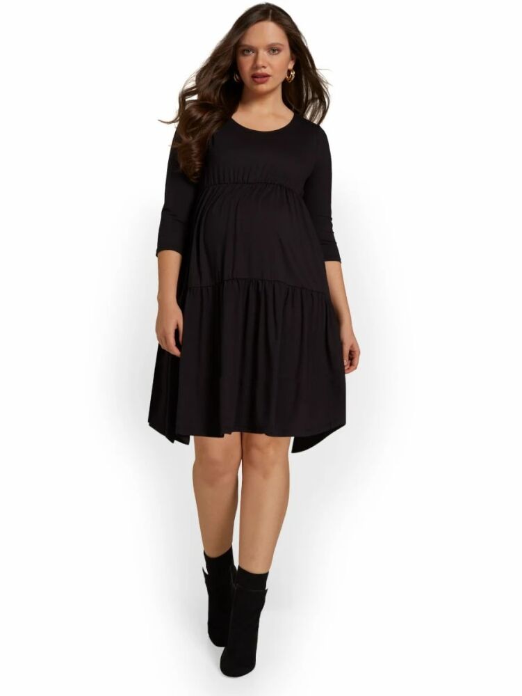 Size: 1XL Black 3/4-Sleeve Stretch Fit Dress SKU: D05461