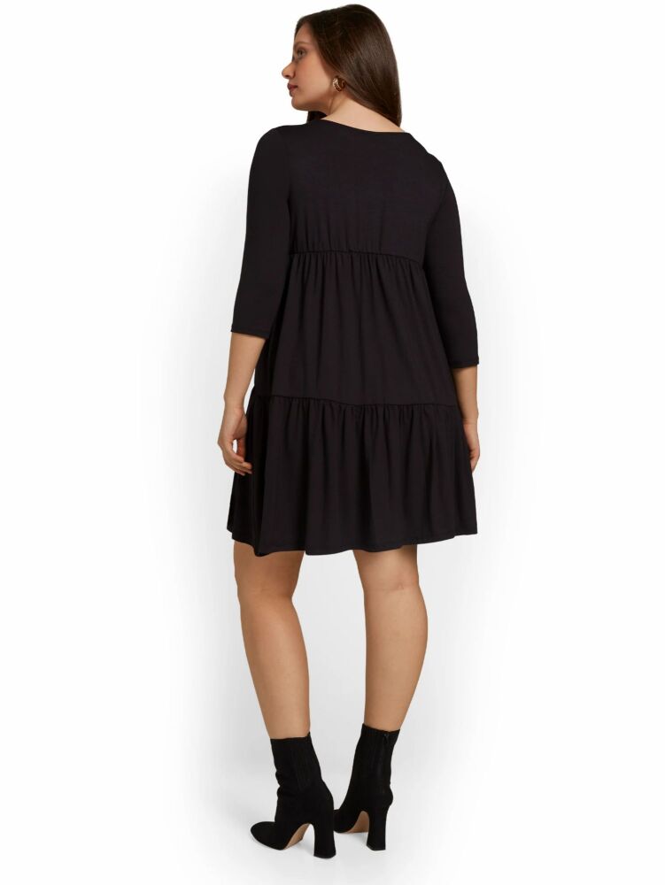 Size: 1XL Black 3/4-Sleeve Stretch Fit Dress SKU: D05461