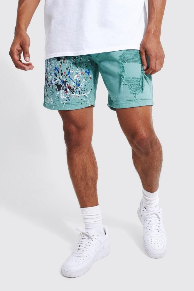 Mint Green Color Splash Relaxed Fit Shorts
