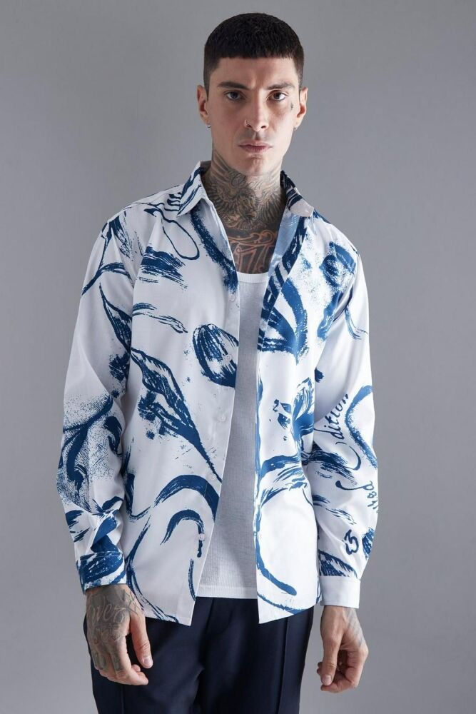Size: M Oversized Floral Printed Long Sleeve Shirt