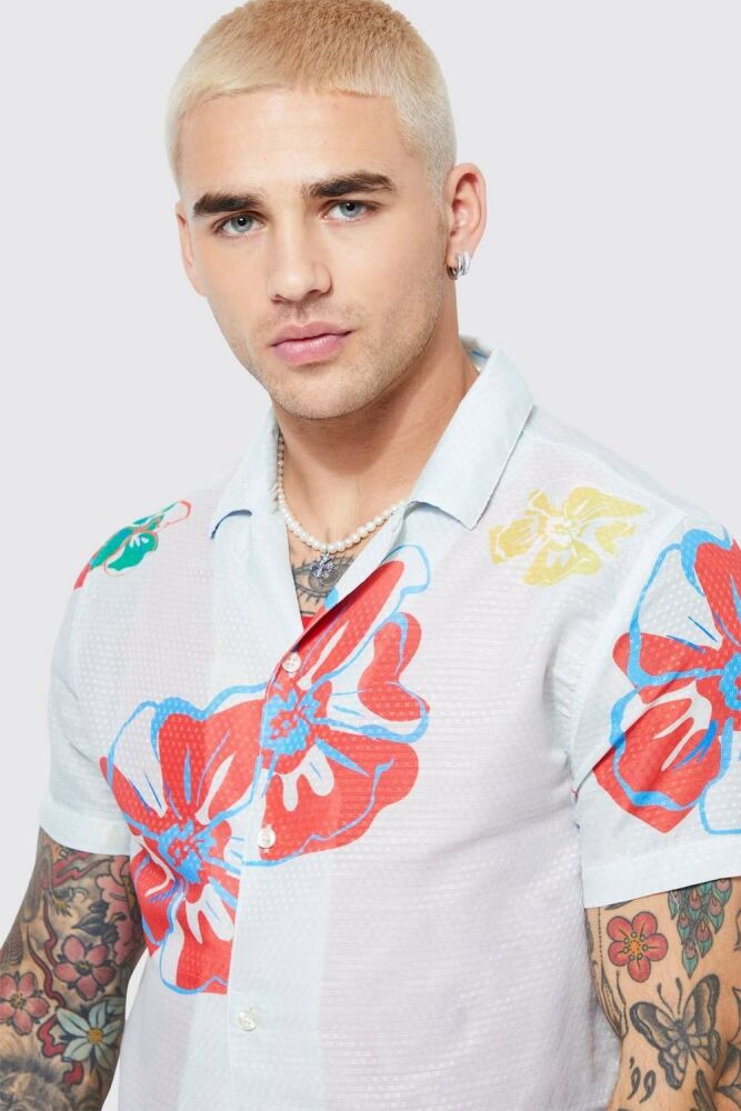 Size: L Printed Non-Stretch Short Sleeve Shirt