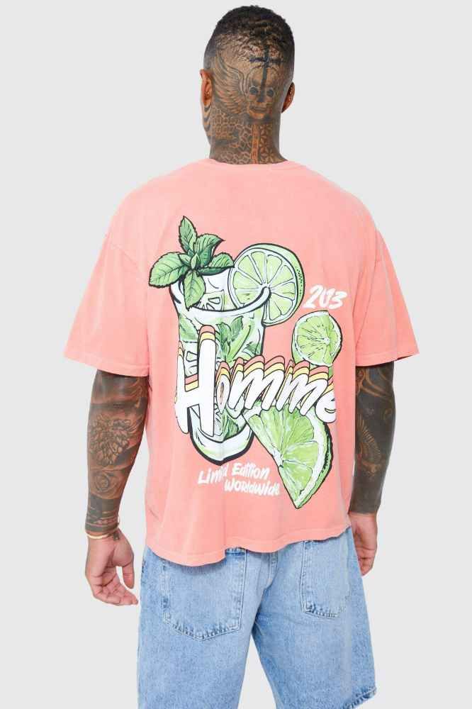 Oversized Lime Slice Graphic Print T-Shirt Size: S