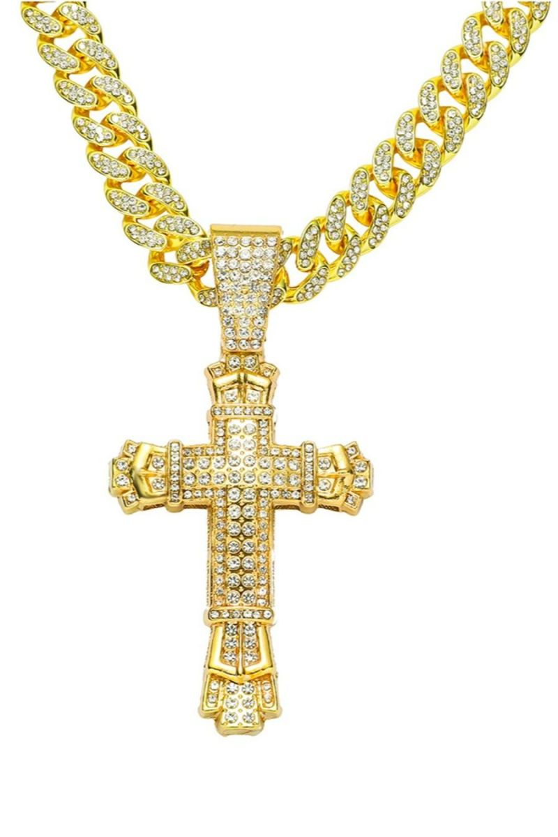 Gold Full Rhinestones Cross Pendant Necklace (length:50cm)